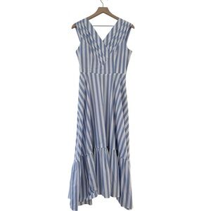 Patty Kim New York Blue + White Stripe Maxi Dress Preppy Resortwear Size XS